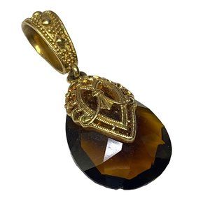 Pendant Brown Color Shade Gold Tone Metal Mounting **Small CHIP lower edge**